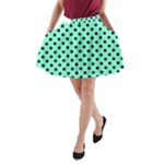 Polka Dots - Black on Aquamarine A-Line Pocket Skirt