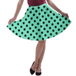 Polka Dots - Black on Aquamarine A-line Skater Skirt