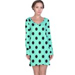 Polka Dots - Black on Aquamarine Long Sleeve Nightdress