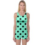 Polka Dots - Black on Aquamarine One Piece Boyleg Swimsuit