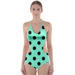 Polka Dots - Black on Aquamarine Cut-Out One Piece Swimsuit