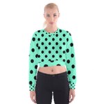 Polka Dots - Black on Aquamarine Women s Cropped Sweatshirt