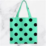 Polka Dots - Black on Aquamarine Zipper Grocery Tote Bag