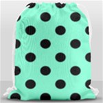 Polka Dots - Black on Aquamarine Drawstring Bag (Large)