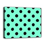 Polka Dots - Black on Aquamarine Canvas 14  x 11  (Stretched)