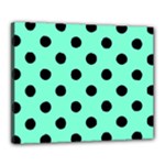 Polka Dots - Black on Aquamarine Canvas 20  x 16  (Stretched)