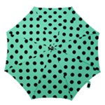 Polka Dots - Black on Aquamarine Hook Handle Umbrella (Medium)