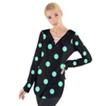 Polka Dots - Aquamarine on Black Women s Tie Up Tee
