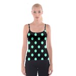 Polka Dots - Aquamarine on Black Spaghetti Strap Top