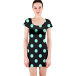 Polka Dots - Aquamarine on Black Short Sleeve Bodycon Dress