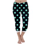Polka Dots - Aquamarine on Black Capri Winter Leggings