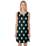 Polka Dots - Aquamarine on Black Sleeveless Satin Nightdress