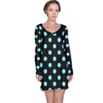 Polka Dots - Aquamarine on Black Long Sleeve Nightdress