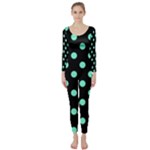 Polka Dots - Aquamarine on Black Long Sleeve Catsuit