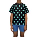 Polka Dots - Aquamarine on Black Kid s Short Sleeve Swimwear