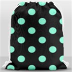 Polka Dots - Aquamarine on Black Drawstring Bag (Large)