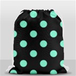 Polka Dots - Aquamarine on Black Drawstring Bag (Small)