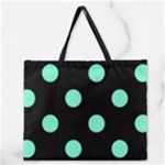 Polka Dots - Aquamarine on Black Zipper Large Tote Bag