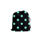 Polka Dots - Aquamarine on Black Drawstring Pouch (S)