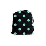 Polka Dots - Aquamarine on Black Drawstring Pouch (M)