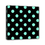 Polka Dots - Aquamarine on Black Mini Canvas 6  x 6  (Stretched)
