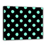 Polka Dots - Aquamarine on Black Canvas 20  x 16  (Stretched)