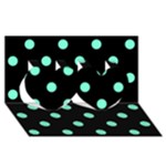 Polka Dots - Aquamarine on Black Twin Hearts 3D Greeting Card (8x4)