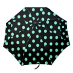 Polka Dots - Aquamarine on Black Folding Umbrella