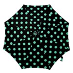 Polka Dots - Aquamarine on Black Hook Handle Umbrella (Large)