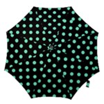 Polka Dots - Aquamarine on Black Hook Handle Umbrella (Small)