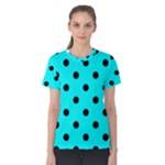 Polka Dots - Black on Aqua Cyan Women s Cotton Tee