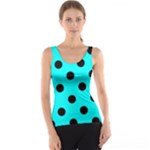 Polka Dots - Black on Aqua Cyan Tank Top