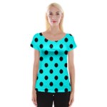 Polka Dots - Black on Aqua Cyan Women s Cap Sleeve Top