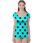 Polka Dots - Black on Aqua Cyan Boyleg Leotard (Ladies)