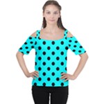 Polka Dots - Black on Aqua Cyan Women s Cutout Shoulder Tee