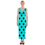 Polka Dots - Black on Aqua Cyan Fitted Maxi Dress