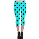 Polka Dots - Black on Aqua Cyan Capri Leggings