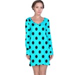 Polka Dots - Black on Aqua Cyan Long Sleeve Nightdress