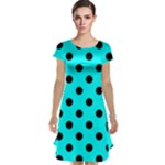 Polka Dots - Black on Aqua Cyan Cap Sleeve Nightdress