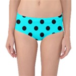 Polka Dots - Black on Aqua Cyan Mid-Waist Bikini Bottoms