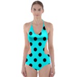 Polka Dots - Black on Aqua Cyan Cut-Out One Piece Swimsuit