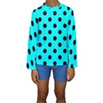Polka Dots - Black on Aqua Cyan Kid s Long Sleeve Swimwear