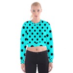Polka Dots - Black on Aqua Cyan Women s Cropped Sweatshirt