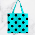 Polka Dots - Black on Aqua Cyan Zipper Grocery Tote Bag