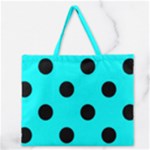 Polka Dots - Black on Aqua Cyan Zipper Large Tote Bag