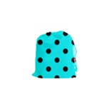 Polka Dots - Black on Aqua Cyan Drawstring Pouch (XS)