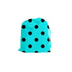 Polka Dots - Black on Aqua Cyan Drawstring Pouch (S)