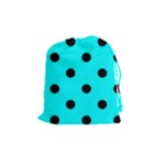 Polka Dots - Black on Aqua Cyan Drawstring Pouch (M)