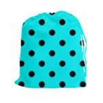 Polka Dots - Black on Aqua Cyan Drawstring Pouch (XXl)