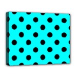 Polka Dots - Black on Aqua Cyan Deluxe Canvas 20  x 16  (Stretched)